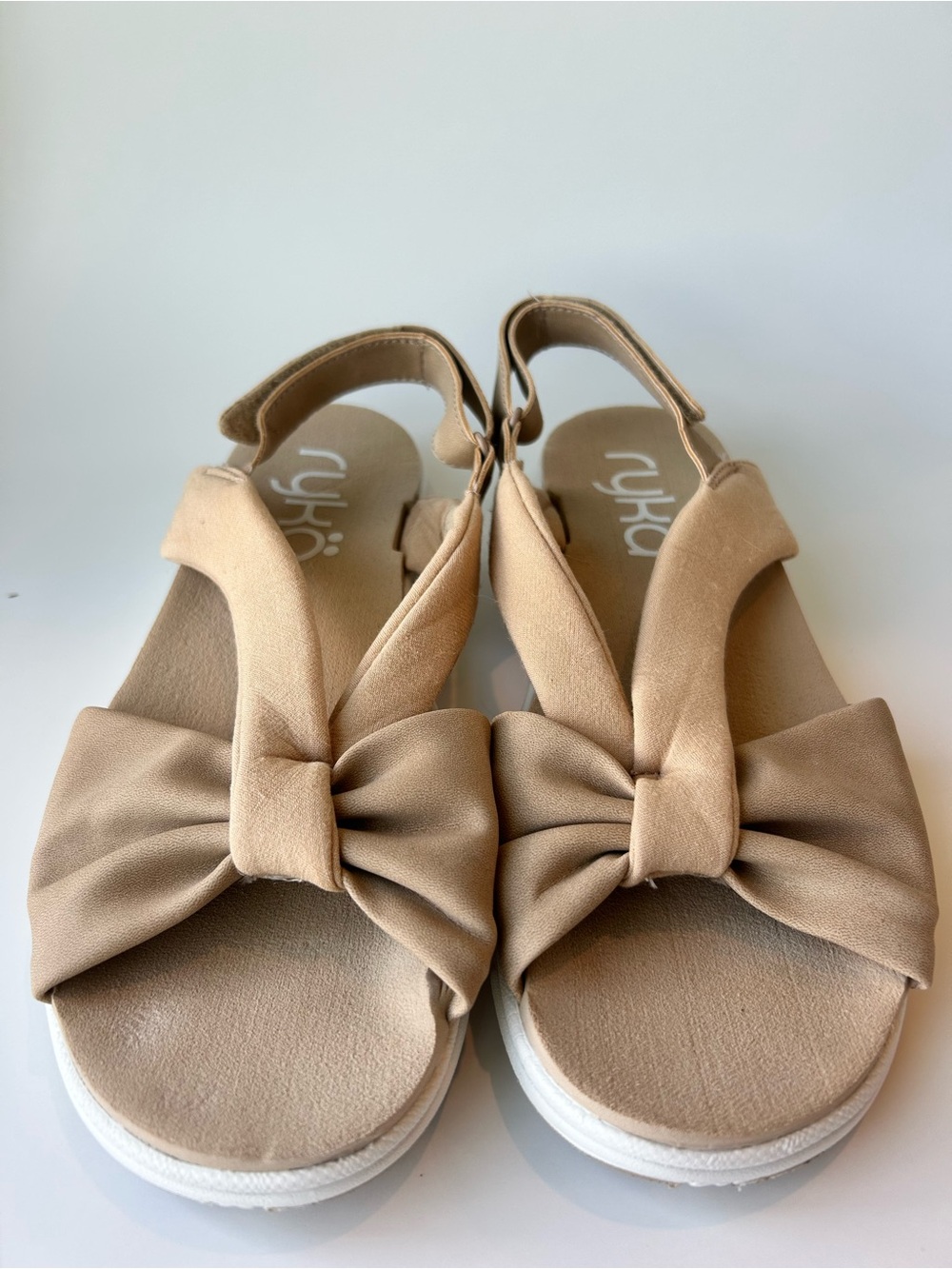 Ryka Macy Taupe Suede Bow Adjustable Slingback Sandals Size 8.5M